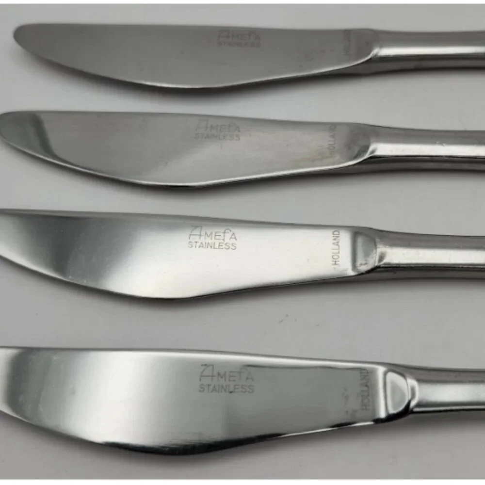 Vintage Amefa Holland Stainless Steel Dinner Knife Lot of 4 Knives Prestige Rare